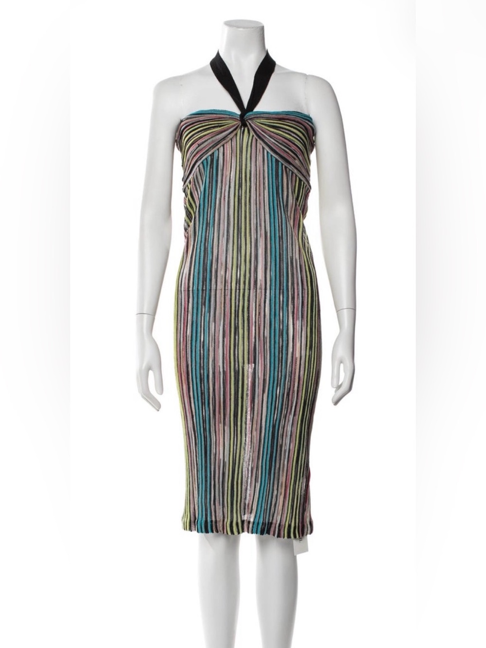 Missoni Multicolor Vertical-Stripe Halter Midi Dress